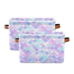 Blueangle Kawaii Mermaid Rectangle Storage Bin, 15 x 11 x 9.5 in, Collapsible Organizer Storage Basket for Home Décor, 2PACK