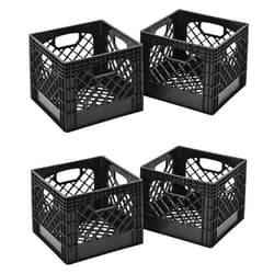 Juggernaut Storage 16 Quart Indoor Outdoor Stackable Storage Milk Dairy Crate with Handles for Home, Office, or Garage, Black, Set of 2 (2 Pack)