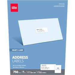 Office Depot White Inkjet/Laser Address Labels, 1in. x 2 5/8in., Pack Of 750, 505-O004-0003