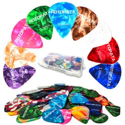 ROTOPATA 150 Pack Guitar Picks with Organizer Storage Box, 0.5 0.75 0.84 1.0 1.2mm Includes Thin Medium Heavy Thickness, Variety Colorful Celluloid Plectrums for Bass Electric Acoustic Guitars Ukulele