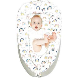 PICKMERA Baby Nests Baby Lounger For Newborn, Snuggle Sleeping Baby Bassinet for 0-24M, Breathable Portable Co Sleeping Bed, Baby Essentials Adjustable Infant Soft Cotton Loungers for Home & Travel -Rainbow