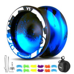 MAGICYOYO V3 Responsive Yoyo for Kids Beginners , Professional Yoyo for Adult, Dual Purpose Metal Yo-Yo with Replacement Bearing + 12 Yoyo Strings, Bearing Removal, Axle, Yoyo Case (Black Blue)
