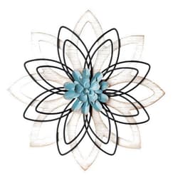 Remenna Metal Flowers Wall Decor, Metal Rustic Wall Art Decoration Farmhouse Wall Decorations Multiple Floral Hanging Decor for Bathroom Living Room Home Office Garden Kitchen (white & blue)