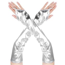 Yolev Black Fingerless Gloves Long Metalic Opera Gloves Sexy Elbow Length Gloves for Women Halloween Tea Party