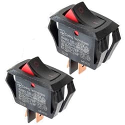 Carling Technologies Curvette Rocker Switch RA901-VB-B-9-V | SPST ON-Off | 10A 250VAC / 16A 125VAC | Black/Red Actuator | Pack of 2