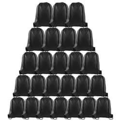 PLULON 25 Pcs Black Drawstring Bags Bulk, Black Drawstring Backpack Bulk String Backpack Cinch Sack Pull Sport Gym Backpack Bags for Yoga Traveling Outdoor Sports
