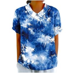 Bawilom Womens Short Sleeve Shirts Summer Linen Blouses Collared Neck Loose Fit Casual Tees Ladies Vintage Floral Print Tops