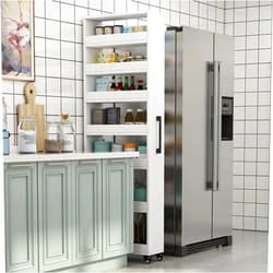 RUYICZB 7 Tier Standing-Shelf with Wheels Wooden Narrow Buffet Server Storage Shelf Freestanding Shelves Units for Home Kitchen Bakers Closet Pantry,White,73.2x5.9x21.6in