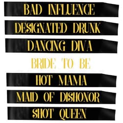 MAGICSHOP4U Bachelorette Sash Set (7 pcs) - Bride to Be Sash Bachelorette Party Decorations - Bride and Bridesmaid Sashes for Bachelorette Party Decorations (Black, Gold Letters). Ideal Bridal Shower Supplies