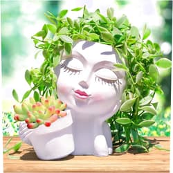 Vomiceak Face Planter Pots Head, Planters for Indoor Plants - Double Cute Plant Pots for Flower & Succulent with Drainage Holes - Ideal Present Ideas (White Lady)
