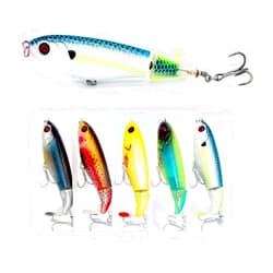 SENPHE 5PCS Topwater Fishing Lures for Bass Fishing with Storage Box, Whopper Popper Fishing Lure for Bass Catfish Pike Perch, Floating Pencil Bass Bait with Rotating Tail Freshwater