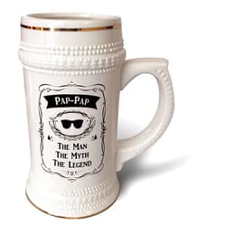 3dRose Pap The Man The Myth The Legend papap Fun Grandpa Nickname Gift Mug, 18oz (STN_232457_1), 22oz Stein, White