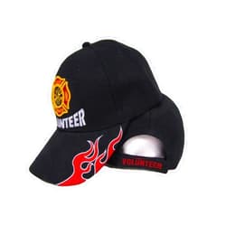 AES Fire Fighter Dept Department Volunteer Flames Embroidered Black Cap Hat