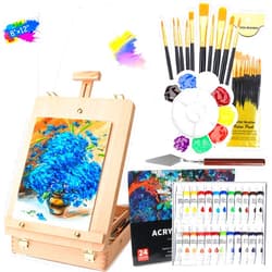 WOWOSS Tabletop Art Easel Box Set, 40PCS Painting Kit for Adult Artists & Beginners, Easel Stand with 24 Acrylic Paints, 3 Canvas Panels, Brushes, for Indoor & Outdoor Use, Painting & Sketching