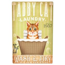 Pzecaru Vintage Orange Cat Tin Sign Tabby Cat Laundry Metal Poster Retro Plaque Wall Decor Gift For Garden Men Cave Garage Classroom Library Living Room School 8x12 Inch