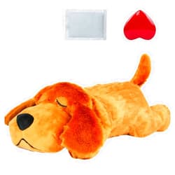 vocheer Puppy Heartbeat Toy, Dog Anxiety Relief Calming Aid Puppy Heartbeat Stuffed Animal Behavioral Training Sleep Aid Comfort Soother Plush Toy for Puppies Dogs Cats, Dark Brown