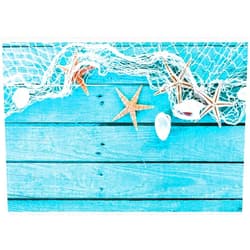 OERJU 10x7ft Marine Theme Blue Wooden Plank Backdrop White Net Starfish Seashell Photography Background Beach Party Banner Summer Holiday Vacation Photobooth Baby Shower Portrait Shoot Photo Vinyl