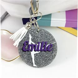 GemLights Gifts Baton Twirler Glitter Bag Tag, Personalized, Monogrammed with Your Name and Your Colors