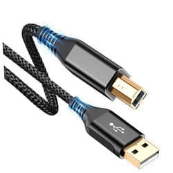 sweguard Printer Cable 10ft, USB 2.0 Printer Cable USB-A to USB-B Cable, High Speed Nylon Braided Scanner Printer Cord for HP Canon Dell Epson Brother Lexmark Xerox Samsung Piano DAC & More-Black