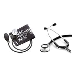 ADC 760-11ABK Prosphyg 760 Pocket Aneroid Sphygmomanometer with Adcuff Nylon Blood Pressure Cuff, Adult, Black & 619BK Adscope Lite 619 Ultra Lightweight Clinician Stethoscope with Tunable