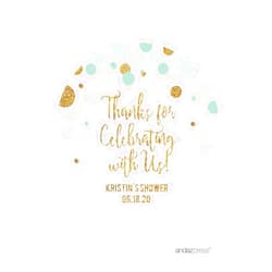 Andaz Press Mint Green Gold Glitter Boy Baby Shower Party Collection, Personalized Round Circle Label Stickers, Thank You for Celebrating with US, 40-Pack, Custom Name