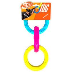 Nerf Dog 10.5in TPR 3-Ring Tug Dog Toy - Blue and Pink and Yellow