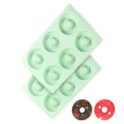 QELEG Silicone Donut Mold, 2 Pack Non-Stick Silicone Bagels for Baking Doughnut Pan Set, Reusable Mold Tray for Donuts and Bagels Green 2Pcs/6-Cavity