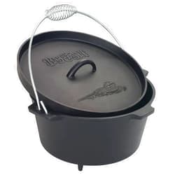 Bayou Classic Pre-Seasoned Cast Iron Dutch Oven w/ Feet Features Flanged Camp Lid Stainless Coil Wire Handle Grip, 8-qt Perfect For Baking Frying One-Pot Meals Stews and Chili