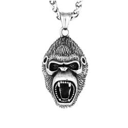 MIVEIVIA Iced Out Pendant Gorilla Necklace Biker Stainless Steel Angry Orangutan Vintage Animal Necklace Hip Hop Punk Rock Clubs Disco men jewelry Cuban Link chain for men