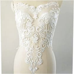 LITTLE PANDADA Bodice Lace Appliques Flower Embroidery Patches with Sequins Sewing on Bridal Dress Craft Projects 1 Piece