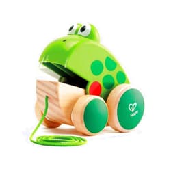 Hape Frog Pull-Along | Wooden Frog Fly Eating Pull Toddler Toy, Bright Colors