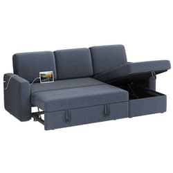 Yaheetech Sectional Sofa L-Shaped Sofa Couch Bed w/Chaise & USB, Reversible Couch Sleeper w/Pull Out Bed & Storage Space, 4-seat Fabric Convertible Sofa, Pull Out Couch for Living Room Dark Gray