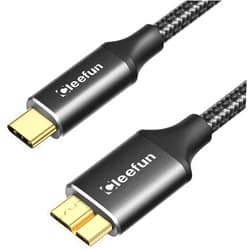 CLEEFUN USB C to Micro B Cable 3ft, 10Gbps Micro B to USB C Hard Drive Cable for External Hard Drive Seagate WD Toshiba Westgate and More, Nylon Braided - Black