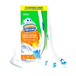 Scrubbing Bubbles Toilet Bowl Brush and Holder with Toilet Cleaner Refill Pads, Fresh Brush Toilet Wand Starter Kit, Cleans Limescale & Fights Odors, Citrus Scent, 1 Toilet Wand + 4 Refills + 1 Stand
