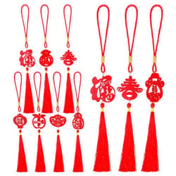 LIOOBO Chinese New Year Decorations: 10pcs Spring Festival Decoration, Wooden Spring Festival Chinese Knot Hanging Ornaments, Lucky Fu Pendants for New Year Home Decor