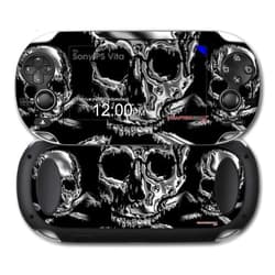 WraptorSkinz Decal Vinyl Skin Wrap Chrome Skull on Black Compatible with Sony PS Vita