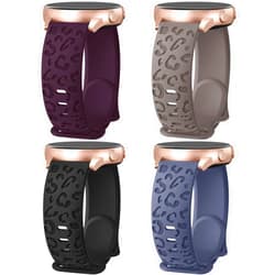 Hoguomy 4 Pack Leopard Engraved Bands Compatible with Samsung Galaxy Watch 7/FE/6/5/4 Band 40mm 44mm,Galaxy Watch 5 Pro 45mm,Galaxy Active 2,Galaxy Watch 3,20mm Soft Silicone Replacement Sport Strap for Women