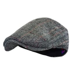 Wonderful Fashion Men's Classic Herringbone Tweed Wool Blend Newsboy Ivy Hat (Large/X-Large, Charcoal)