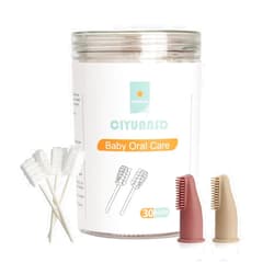 Esonto Baby Tongue Cleaner Baby Toothbrush 30Pcs Disposable Infant Toothbrush Clean Baby Mouth with 2Pcs Finger Toothbrush Baby Oral Cleaning Stick Gauze Cleaner Stick Dental (beige, 32 Piece Assortment)