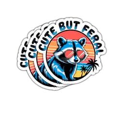 BOZENTIM 3Pcs Cute but Feral Raccoon Sticker Funny Retro Tropical Raccoon Sunglasses Palm Trees Gift for Animal Lover Sunset Cute but Feral Stickers Car Decal for Laptop Bottle Notebook Toolbox Hard Hat 3