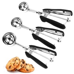 LLESCA Cookie Scoop Set, 3Pcs Ice Cream Scoop, Cookie Scoops for Baking Set of 3, 18/8 Stainless Steel Cookie Scooper for Baking, Ice Cream Scooper with Trigger Release, Cookie Dough Scoop with Non-slip Grip