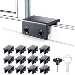 ZRFCXE Window Locks,12 Sets Sliding Window Locks With Key for Vertical & Horizontal Sliding Windows Doors,Easv to Install,Adjustable Security Window Lock for Patio Bedroom Home and Office (Black)