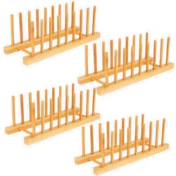 Yuixoseu 4 Pack Bamboo Wooden Dish Drying Rack Kitchen Cabinet Organizer, Plate Pot Lid Organizer, Drying Rack Stand Drainer for Dish, Pots, Lids, Bowls, Cups, and Cutting Boards and Books