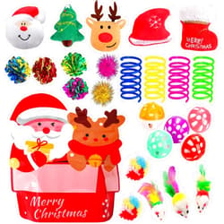 KITCHSTAR 25 Pack Christmas Cat Toy, Kitten Toy Bag Set Assorted with Cat Spring Toy, Cat Ball Toy, Crinkle Cat Toy, Mouse for Cats Interactive Play