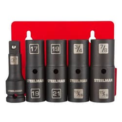 Steelman 5-Piece 6-Point Thin-Wall Impact Flip Socket Set, 1/2-inch Drive 3-inch Extension Bar, 17mm x 19mm and 19mm x 21mm Metric Sockets, 3/4