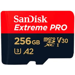 SanDisk 256GB Extreme PRO® microSD™ UHS-I Card with Adapter C10, U3, V30, A2, 200MB/s Read 140MB/s Write SDSQXCD-256G-GN6MA