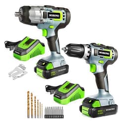 WORKPRO 20V Cordless Impact Wrench, 1/2-inch, 320 Ft Pounds Max Torque with 20V Cordless Drill/Driver Kit, 3/8”, 18+2 Torque Setting