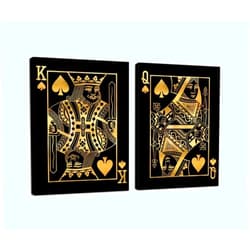 HJL Art Poker Canvas Painting Wall Art Posters Pictures and Prints Golden Queen King Poker Modern Framed Artwork for Living Room Bedroom Bathroom Home Decorations Gifts Ready to Hang(20''W x 28''H x2)