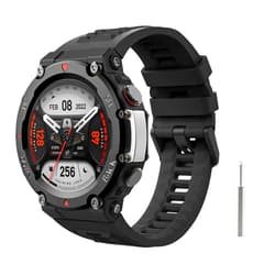MoKo Watch Strap Compatible with Amazfit T-Rex 2, Women Men Watch Band Soft Silicone Replacement Wristband for T-Rex 2, Black