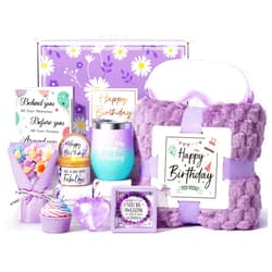 MAYICIVO Birthday Gifts for Women Friendship, Unique Happy Birthday Gifts Basket for Mom Her Best Friend Sister Wife Girlfriend Coworker Teacher, Luxury Self Care Box Lavender Relaxing Spa Gifts Set w/ Blanket